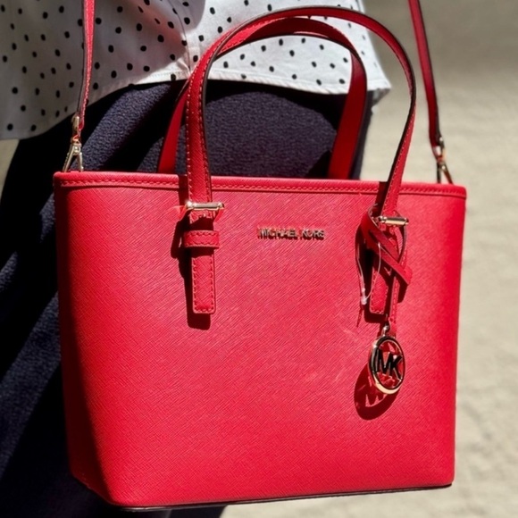 Michael Kors Jet Set Travel Extra-Small Top Zip Tote Bag Bright Red - Picture 2 of 9